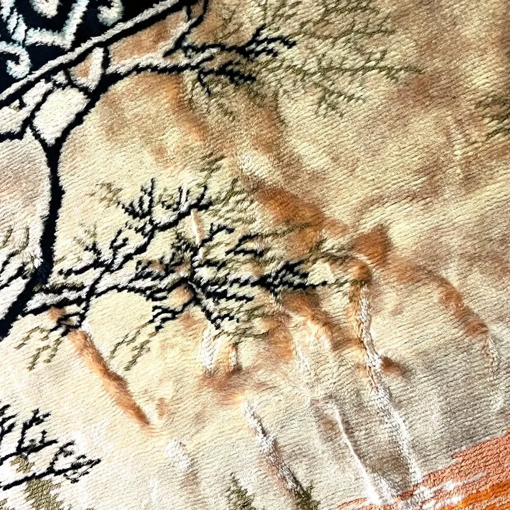 Large Vintage Italian Tapestry Woodland Deer Sunset Landscape Cabin Lodge Nature